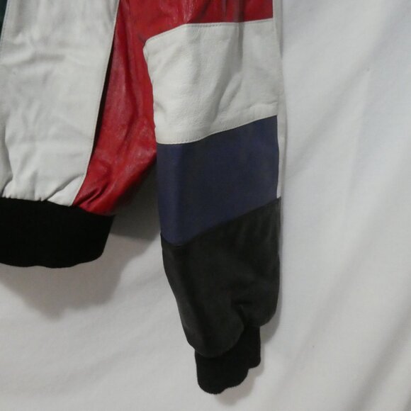 Vintage | Men’s Black Leather International Flag Bomber Jacket | xxl - Picture 8 of 14